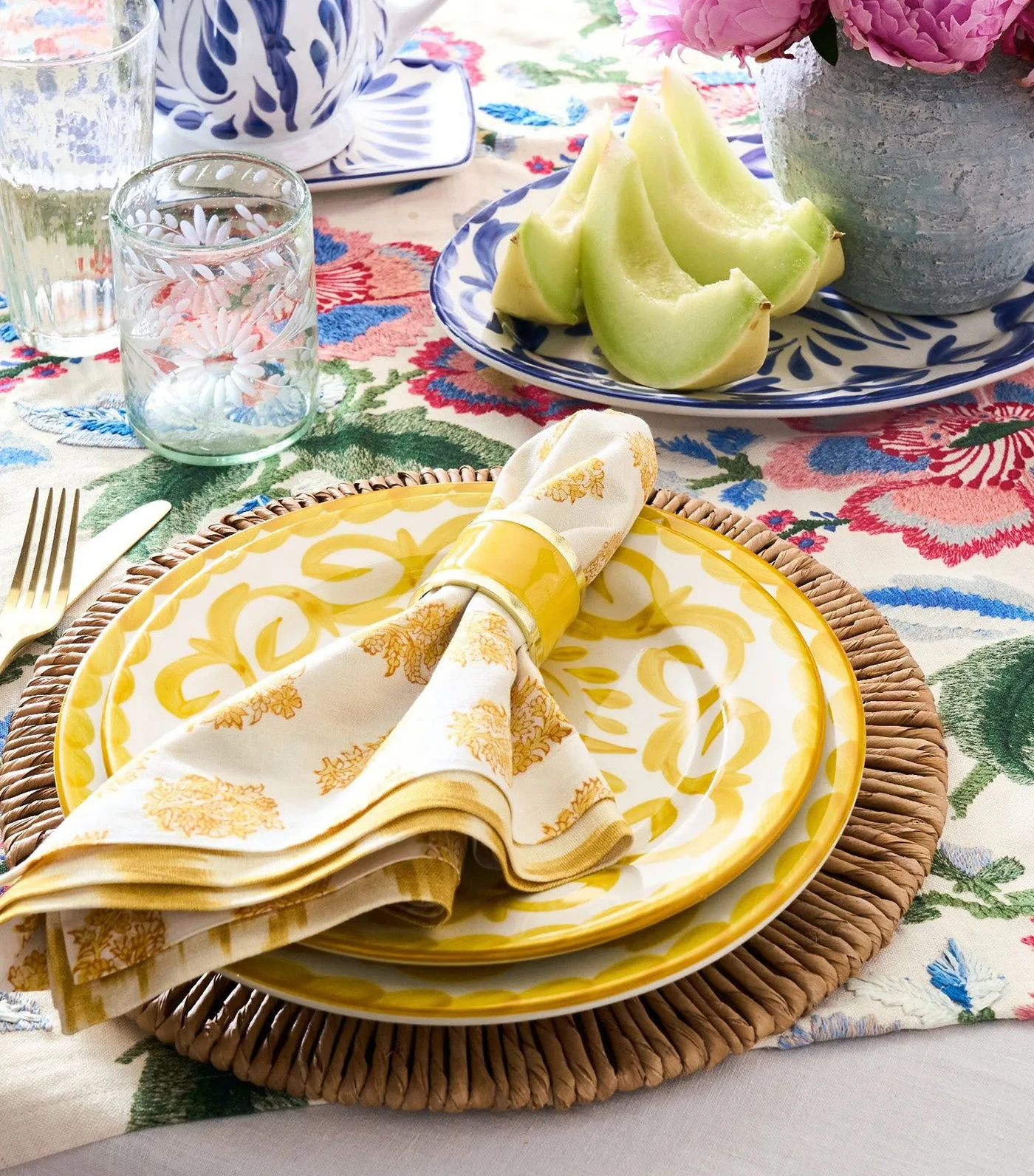 Sophia Floral Block Print Cotton Napkins - Set of 4