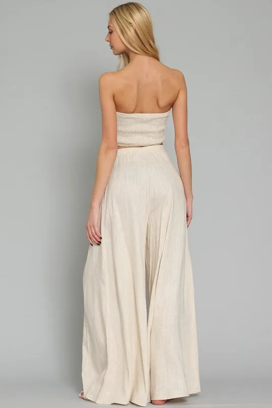 Sophia Linen Strapless Tube Vest Top & Wide Leg Pants Set