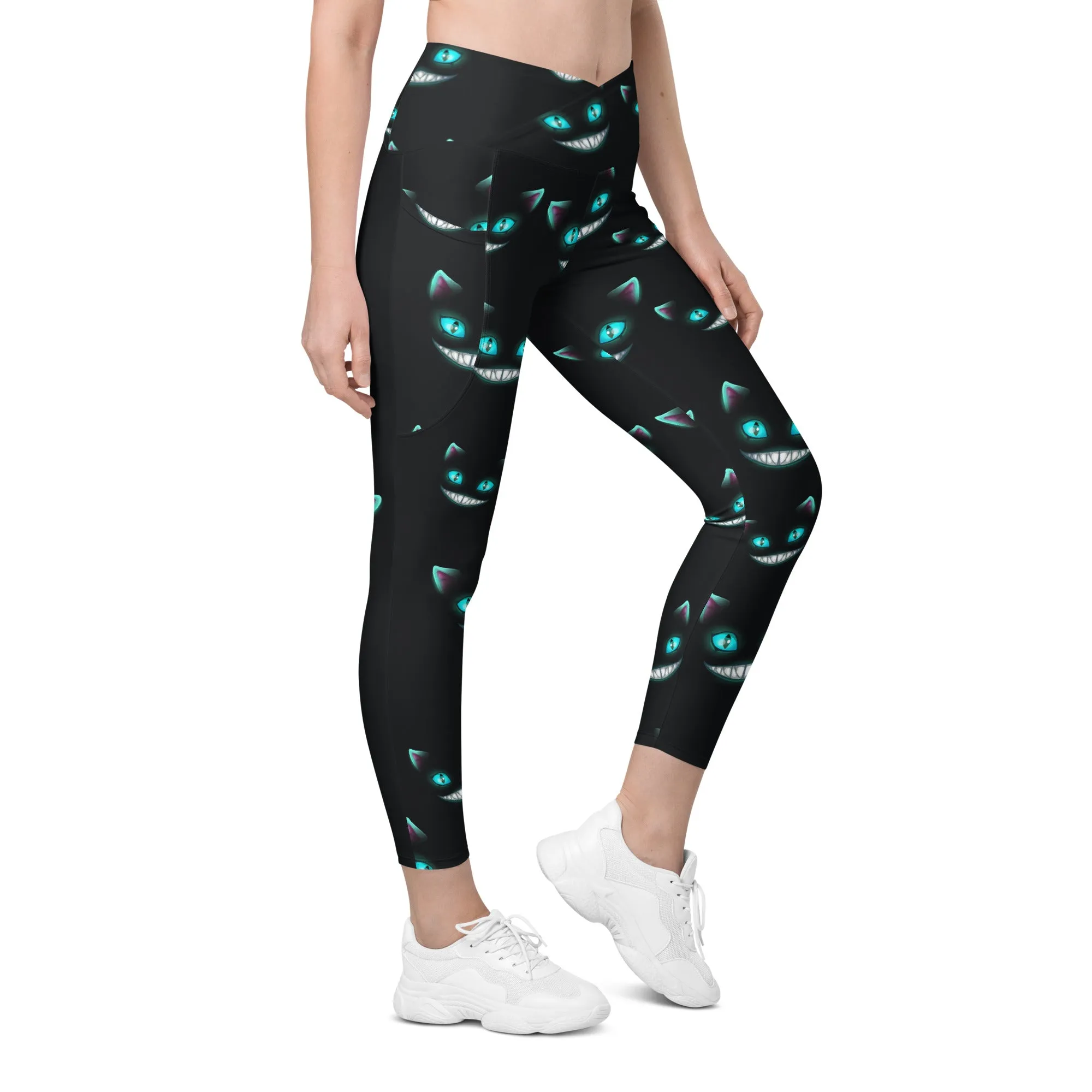 Spooky Halloween Cat Crossover Leggings With Pockets