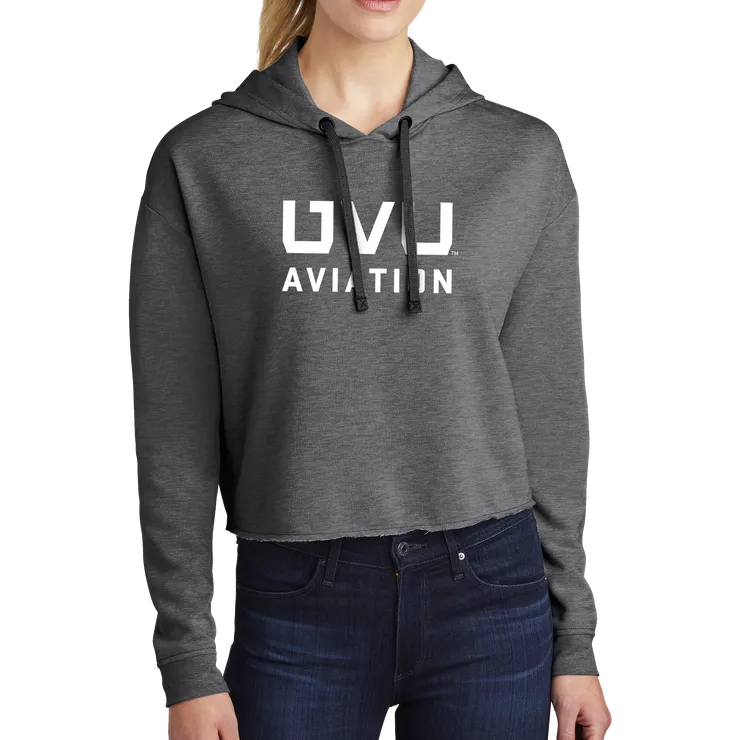 Sport-Tek Ladies PosiCharge Tri-Blend Wicking Fleece Crop Hooded Pullover - UVU Aviation