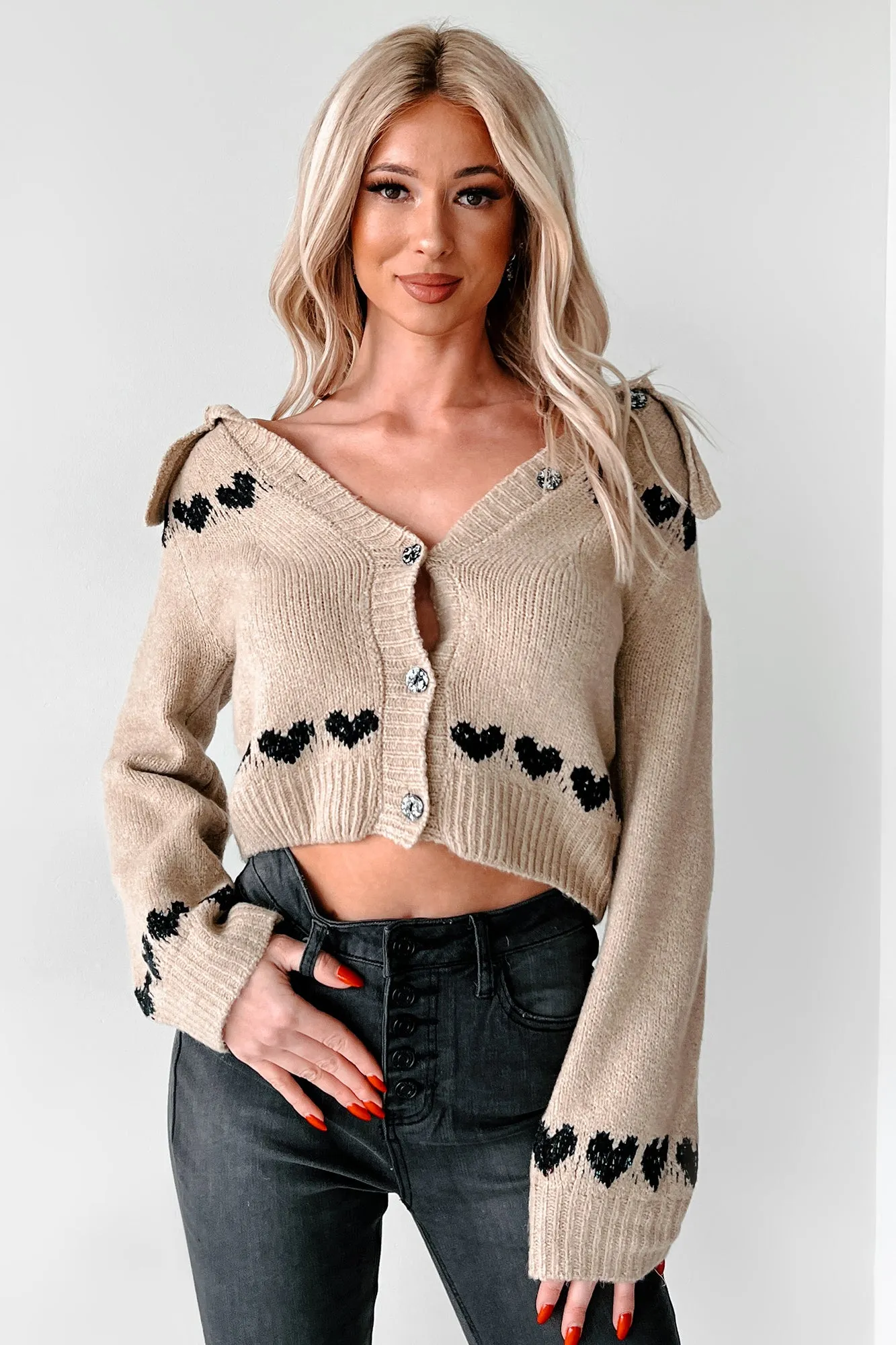 Spreading Love Collared Heart Cardigan (Khaki)