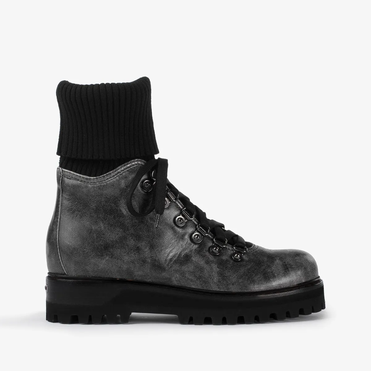 ST. MORITZ TREKKING Black vintage effect leather trekking ankle boot