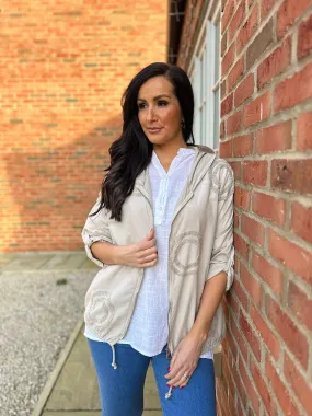 Stone Drawstring Textured Zip Jacket Izzy