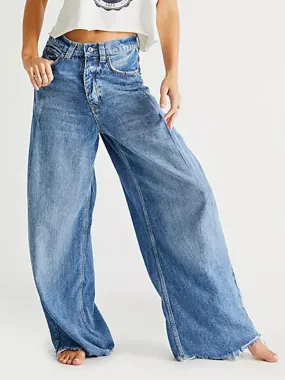 Straight Jeans For Women Relaxed Fit Bohemian-Inspired Blue Denim Trousers 2025
