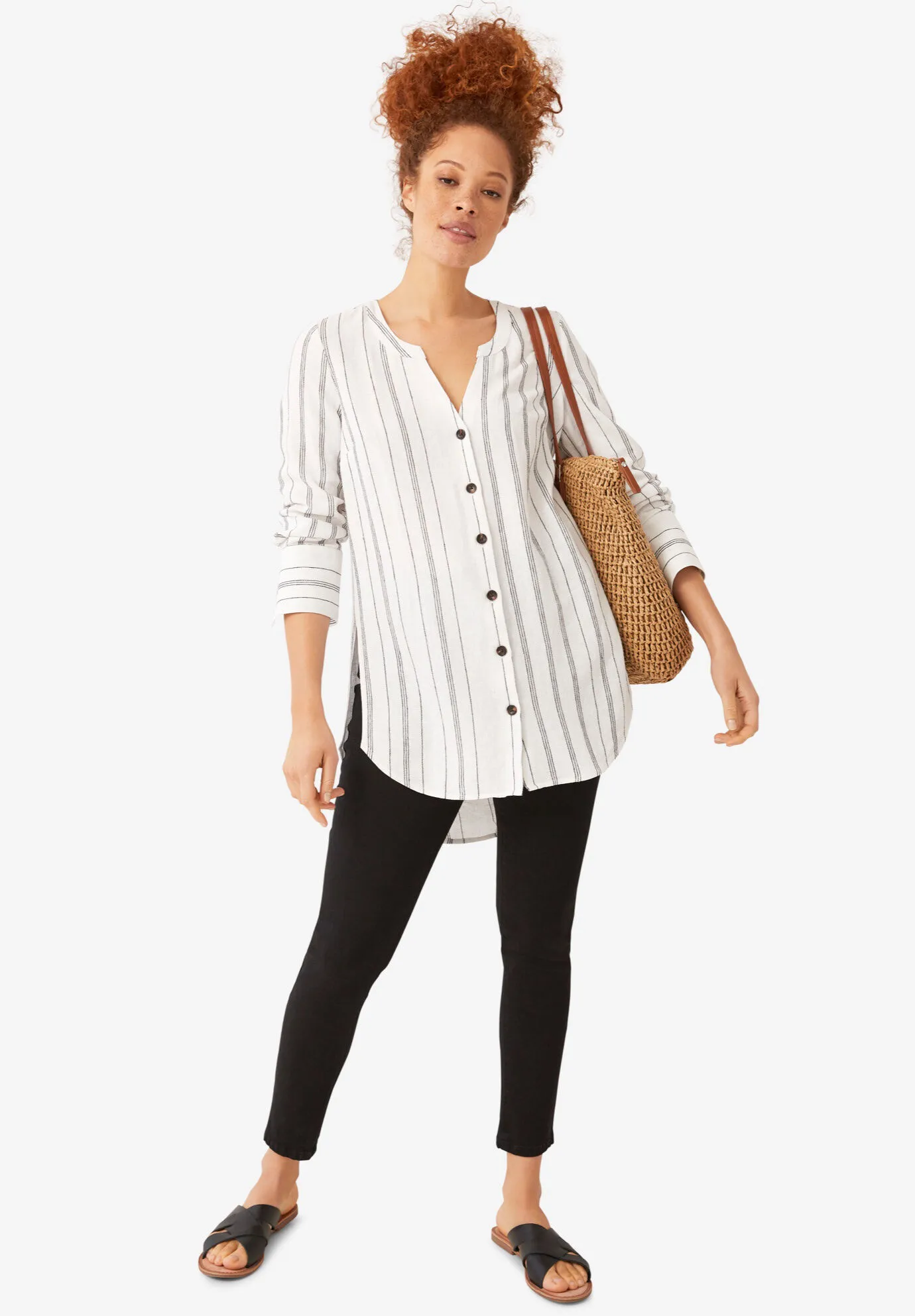 Striped Linen-Blend Tunic