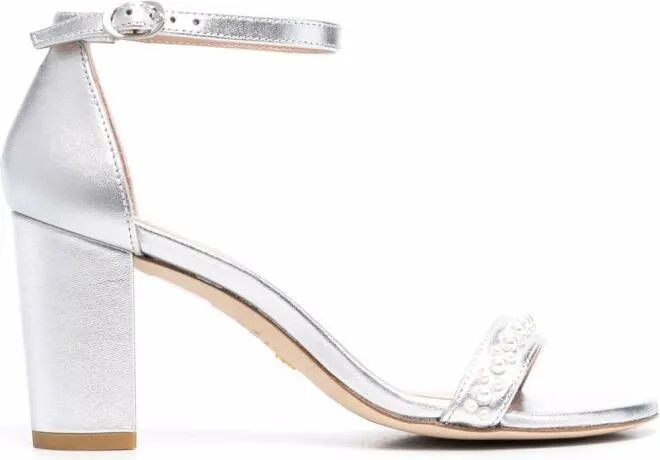 Stuart Weitzman Nearly Nude 80mm faux-pearl sandals Grey