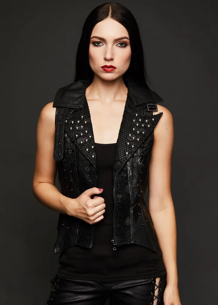 Studded Punk Black Faux Leather Vest