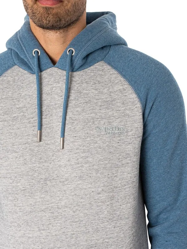 Superdry Essential Baseball Pullover Hoodie - Athletic Grey Marl/Bluestone Blue