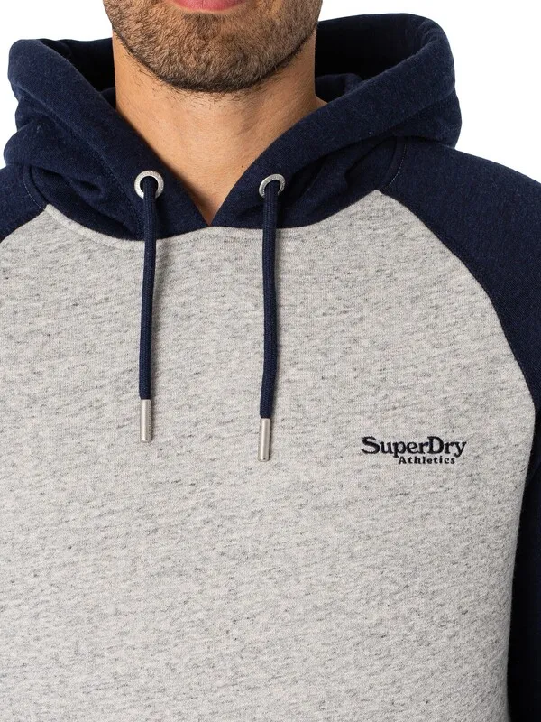 Superdry Essential Baseball Pullover Hoodie - Athletic Grey Marl/Rich Navy