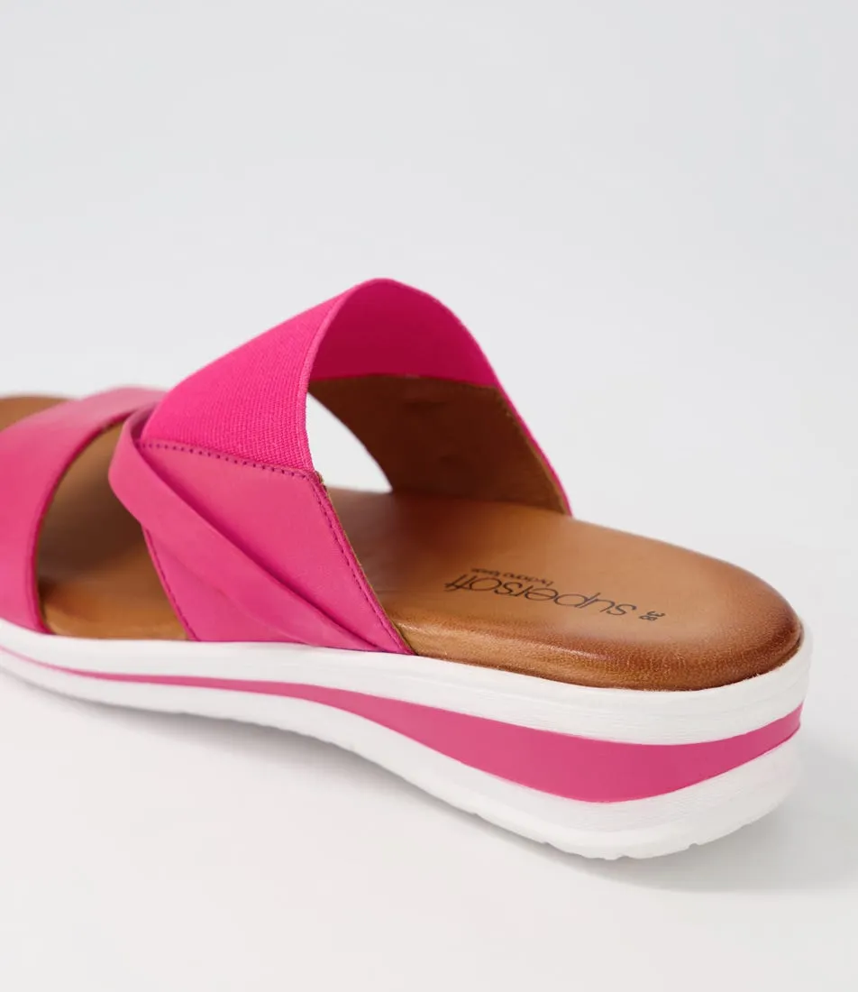 SUPERSOFT Teelina Fuchsia Leather Elastic Sandals