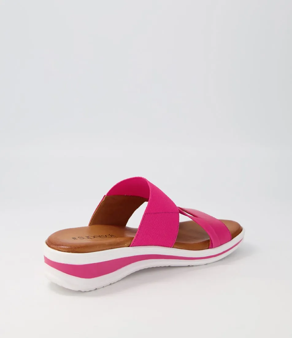 SUPERSOFT Teelina Fuchsia Leather Elastic Sandals