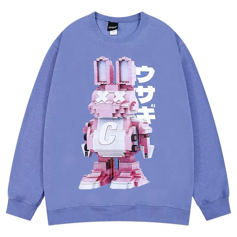 Sweater oversize high street men's spring and autumn 2023 new loose round neck hoodless American trendy brand ins long sleeves (