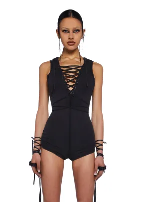 Switch Lace-Up Romper - Black-