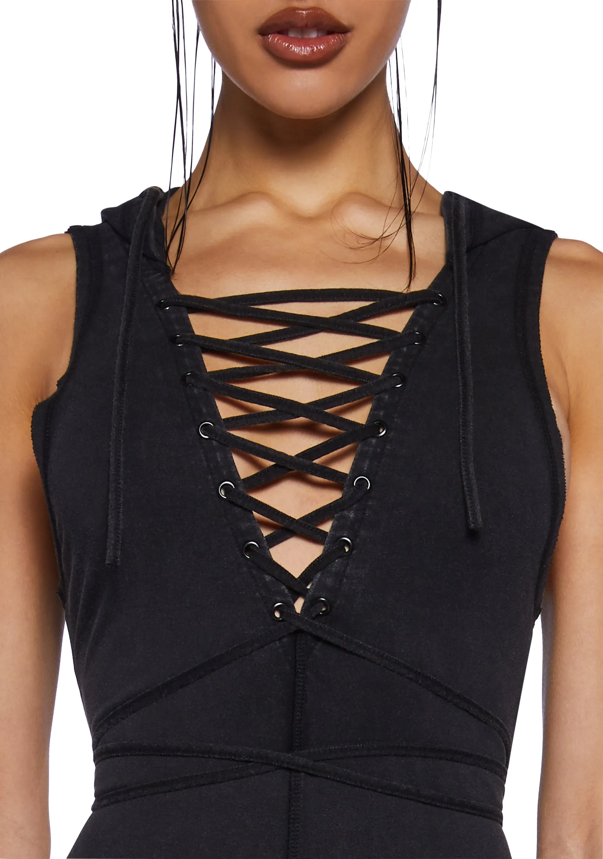 Switch Lace-Up Romper - Black-