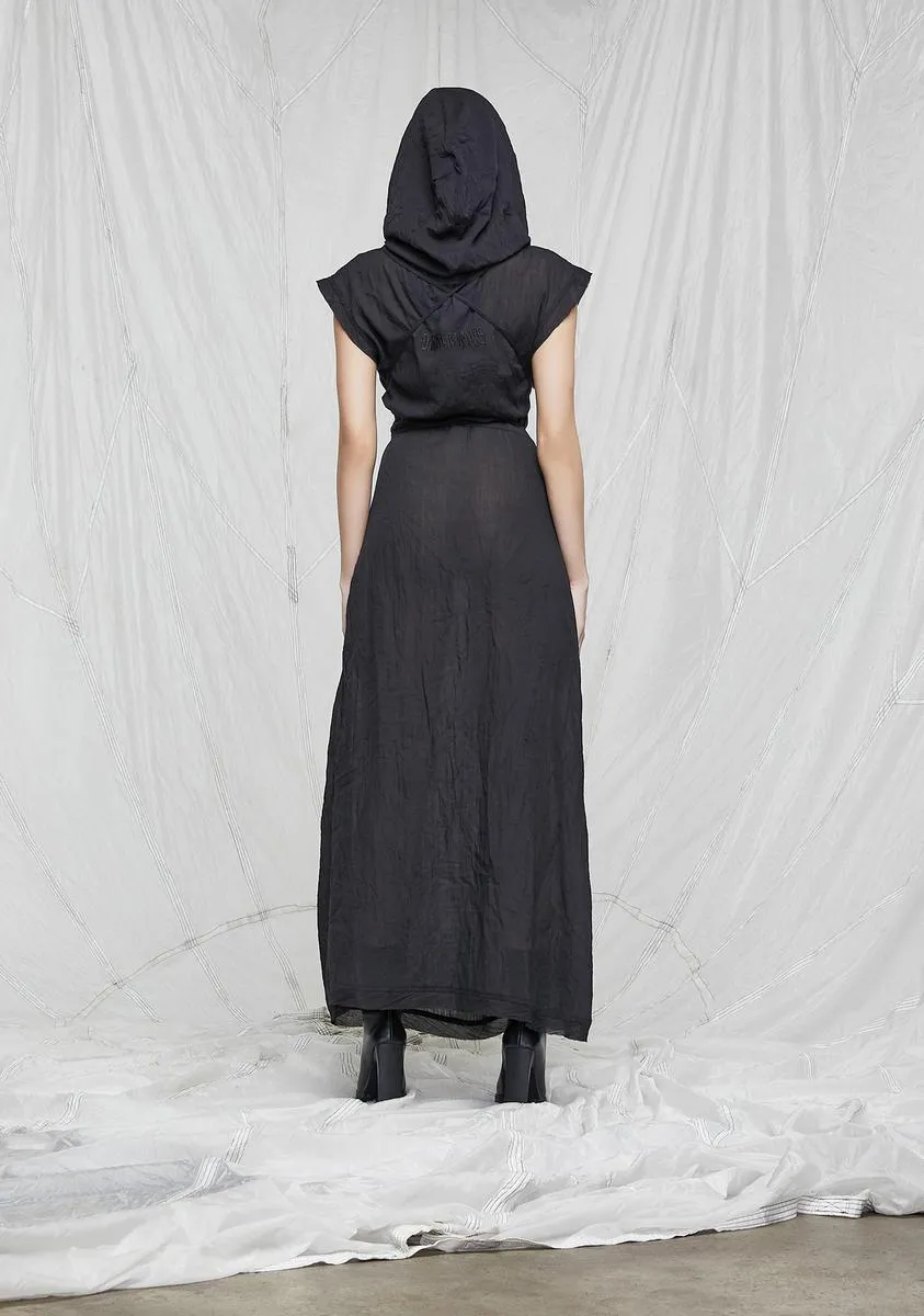 Synth Hooded Gauze Tunic Dress And Mask Set-