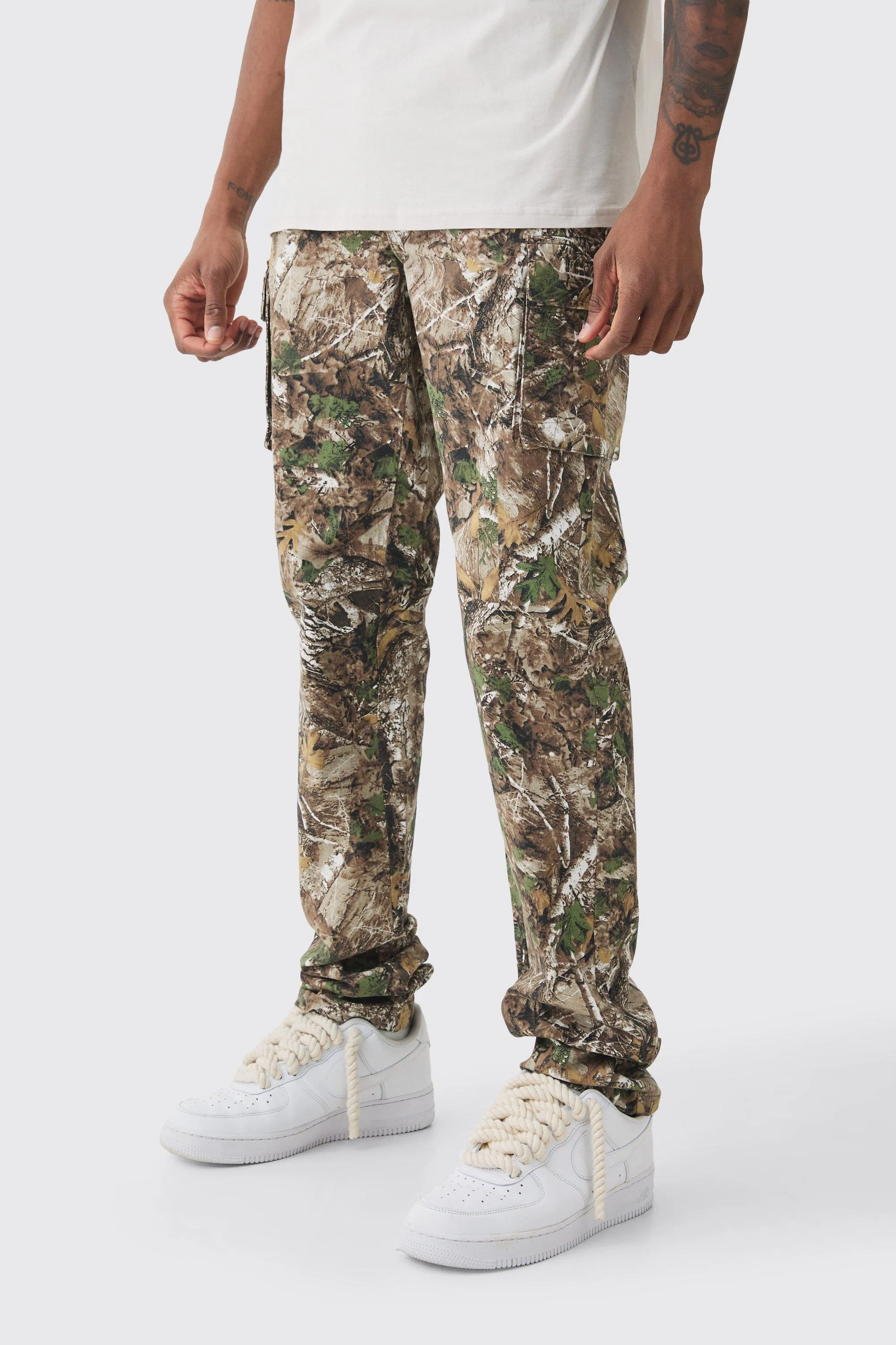 Tall Forest Camo Slim Stacked Multi Cargo Pants