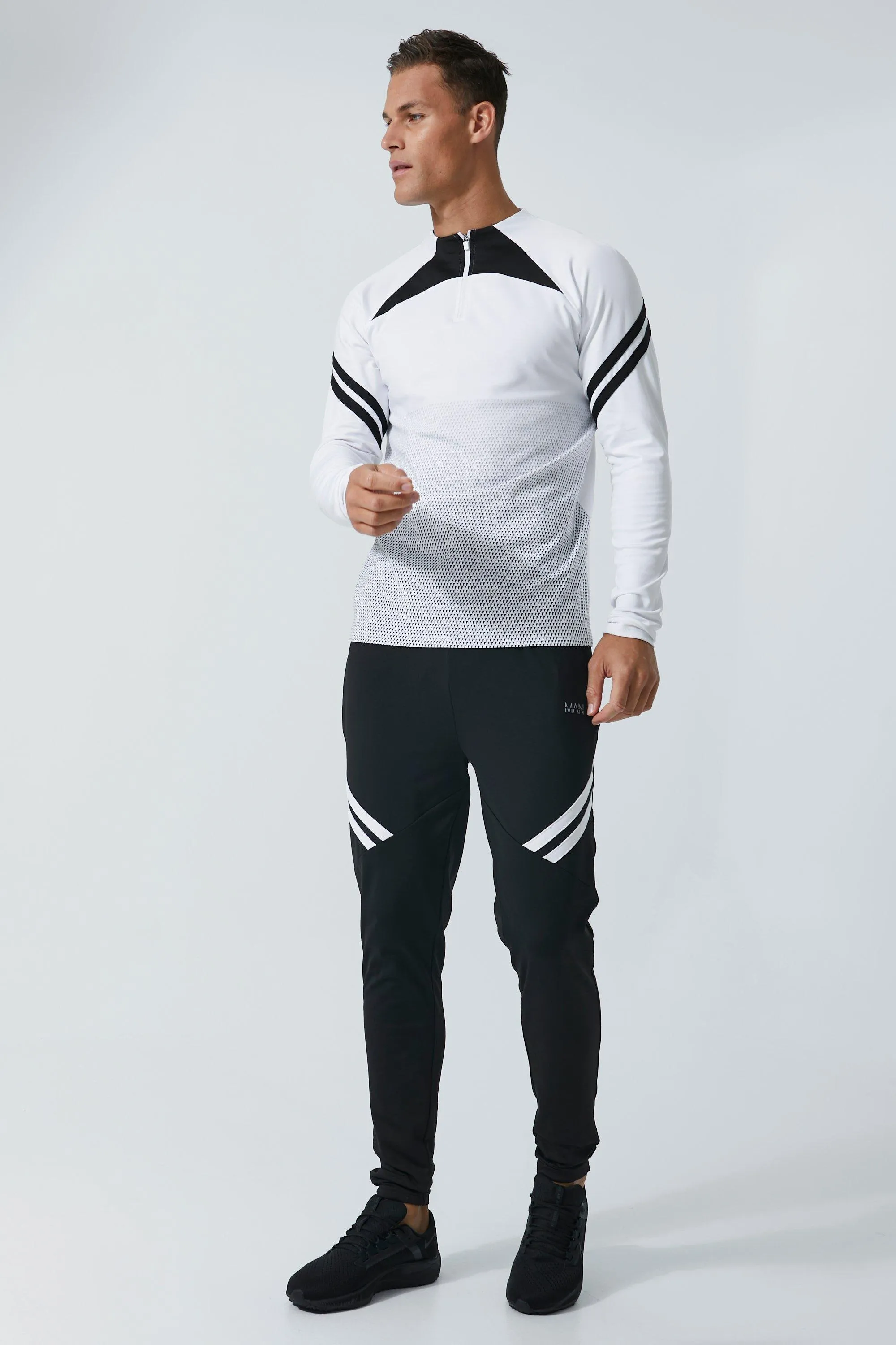 Tall Man Active Training Ombre Crew Zip Tracksuit | boohooMAN UK