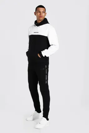 Tall Man Colour Block Tracksuit With Tape | boohooMAN UK