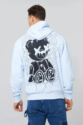 Tall Overdye Teddy Graffiti Print Hoodie | boohooMAN UK
