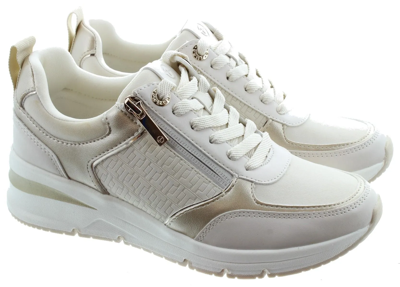 TAMARIS Ladies 23721 Wedge Trainers In Ivory