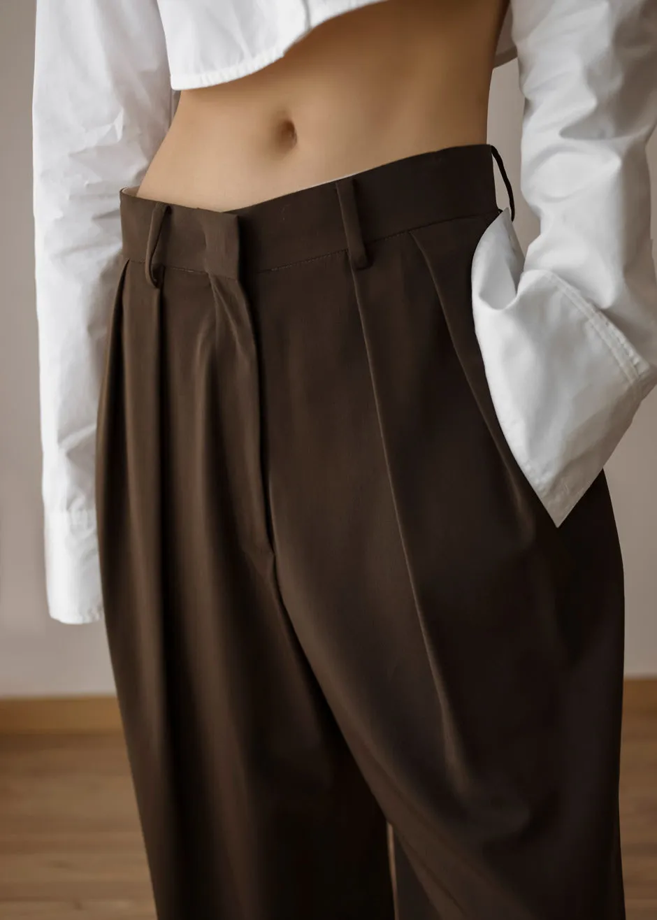 Tansy Pleated Trousers - Chocolate