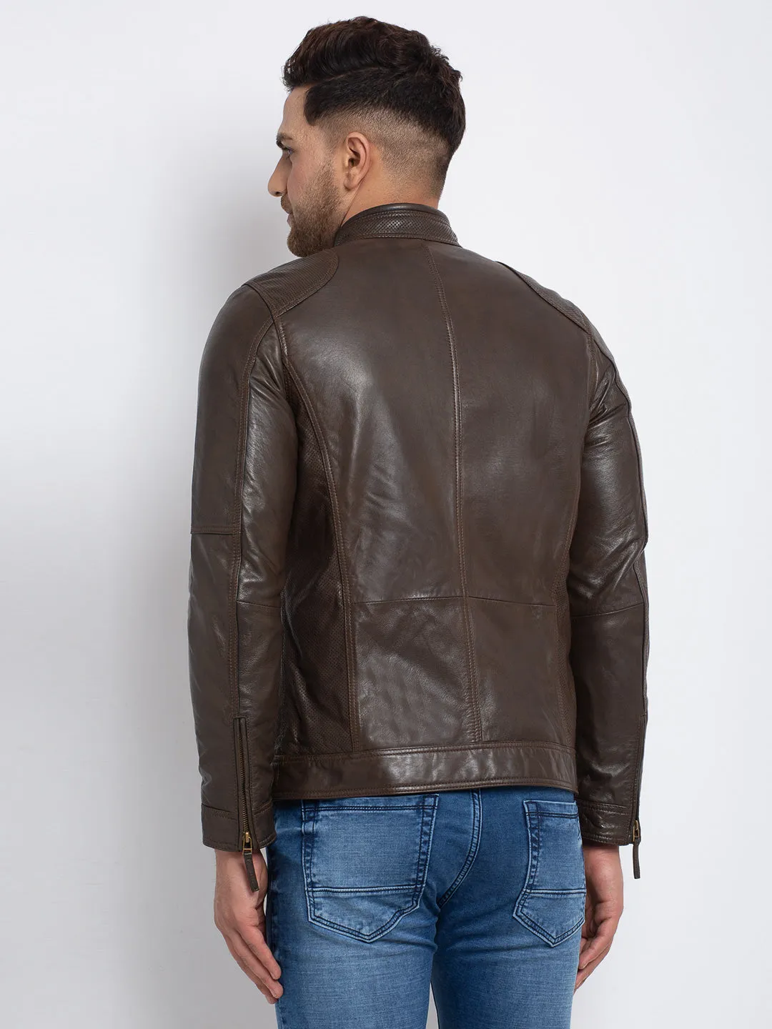 Teakwood Leathers  Men's 100% Genuine Brown Leather Jacket
