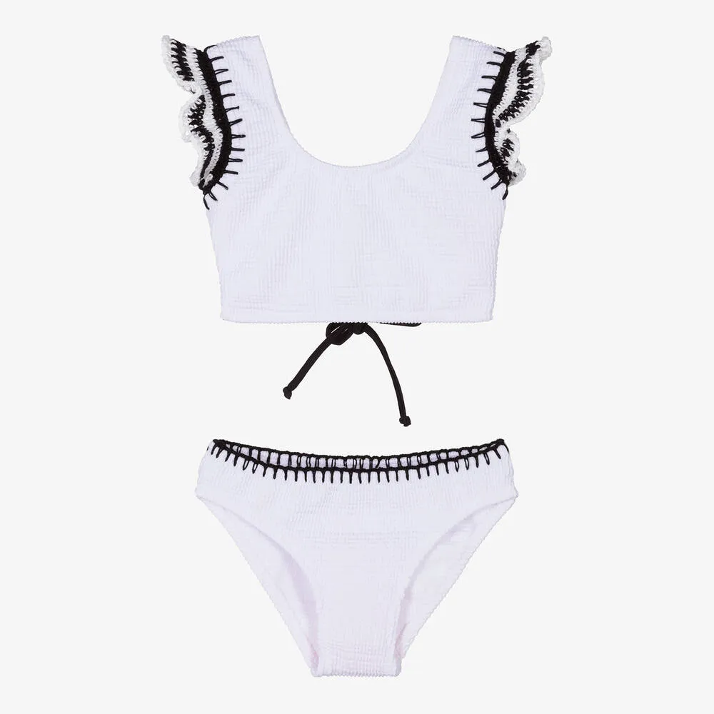 Teen Girls White Crochet Frill Bikini (UV50)