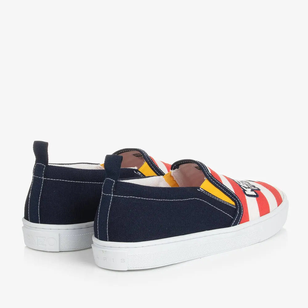 Teen Navy Blue Striped Canvas Trainers