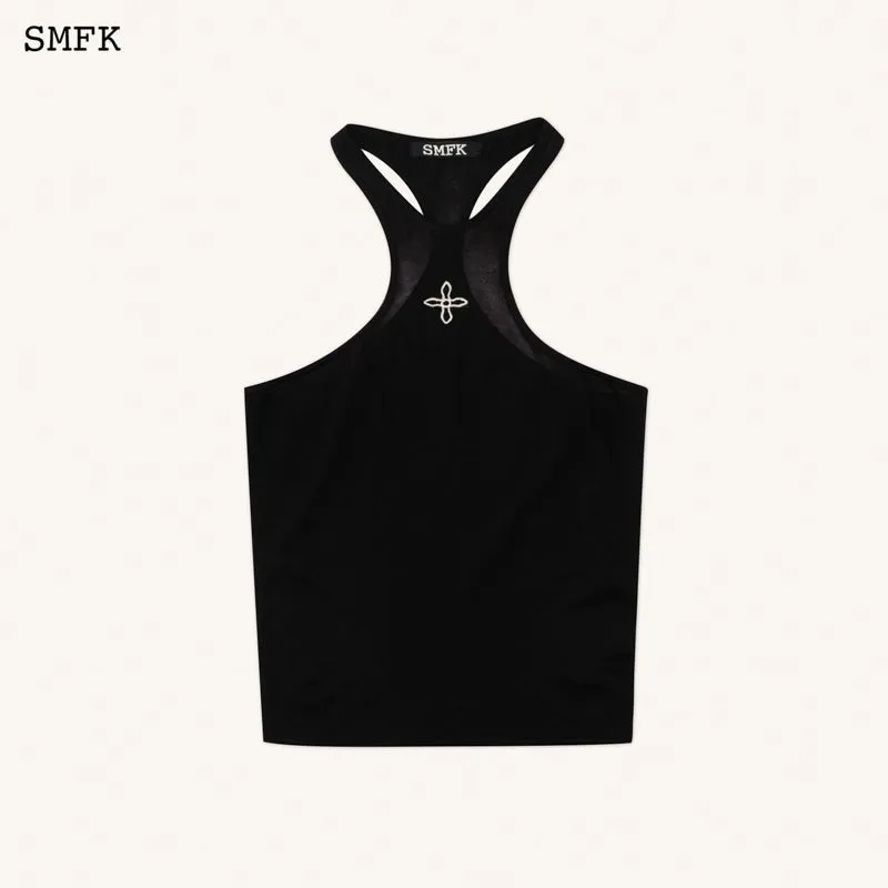 Temple Traditional Halter-Neck Knitted Vest Top Black-