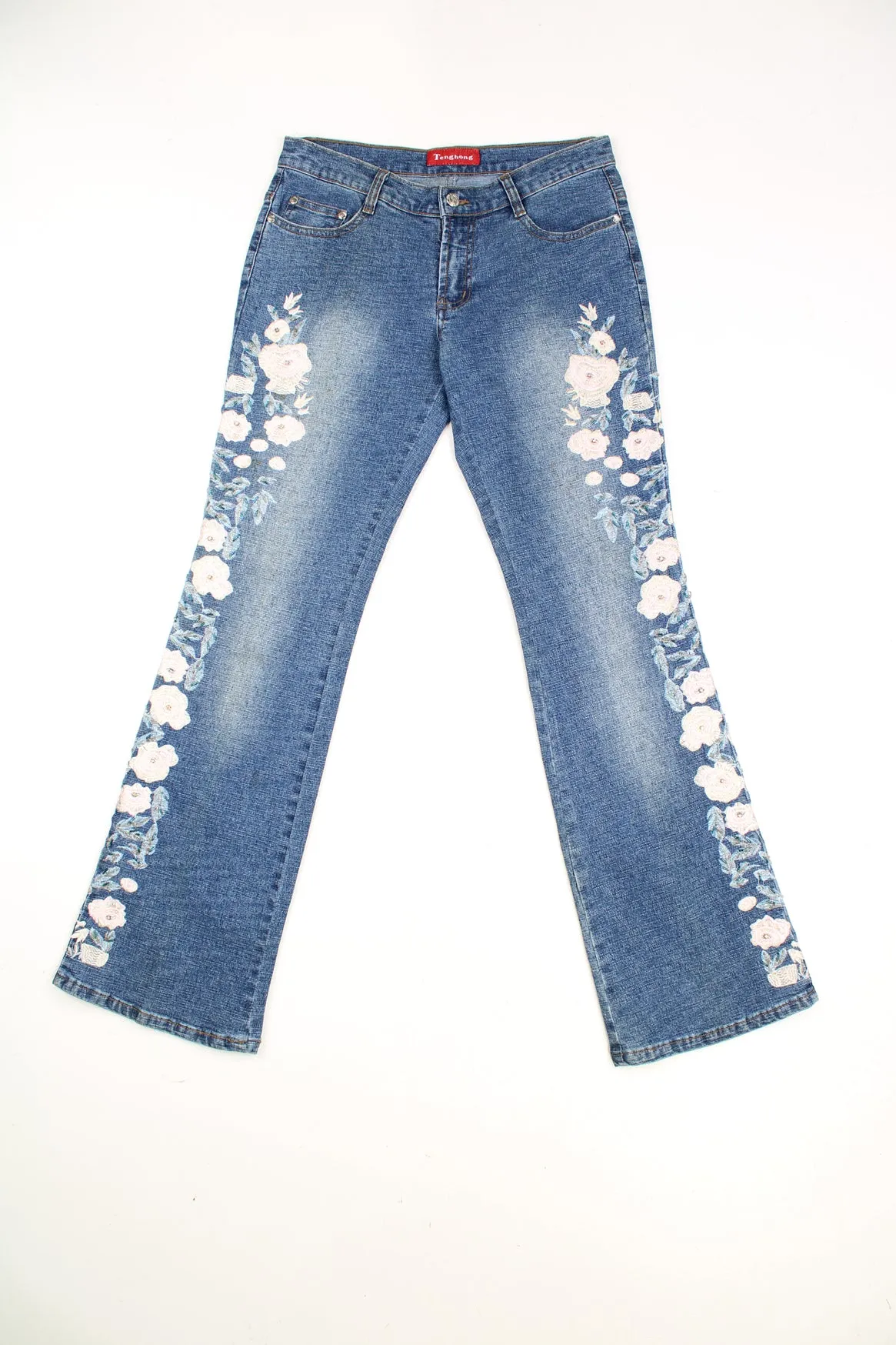 Tenghong Y2K Floral Flared Jeans