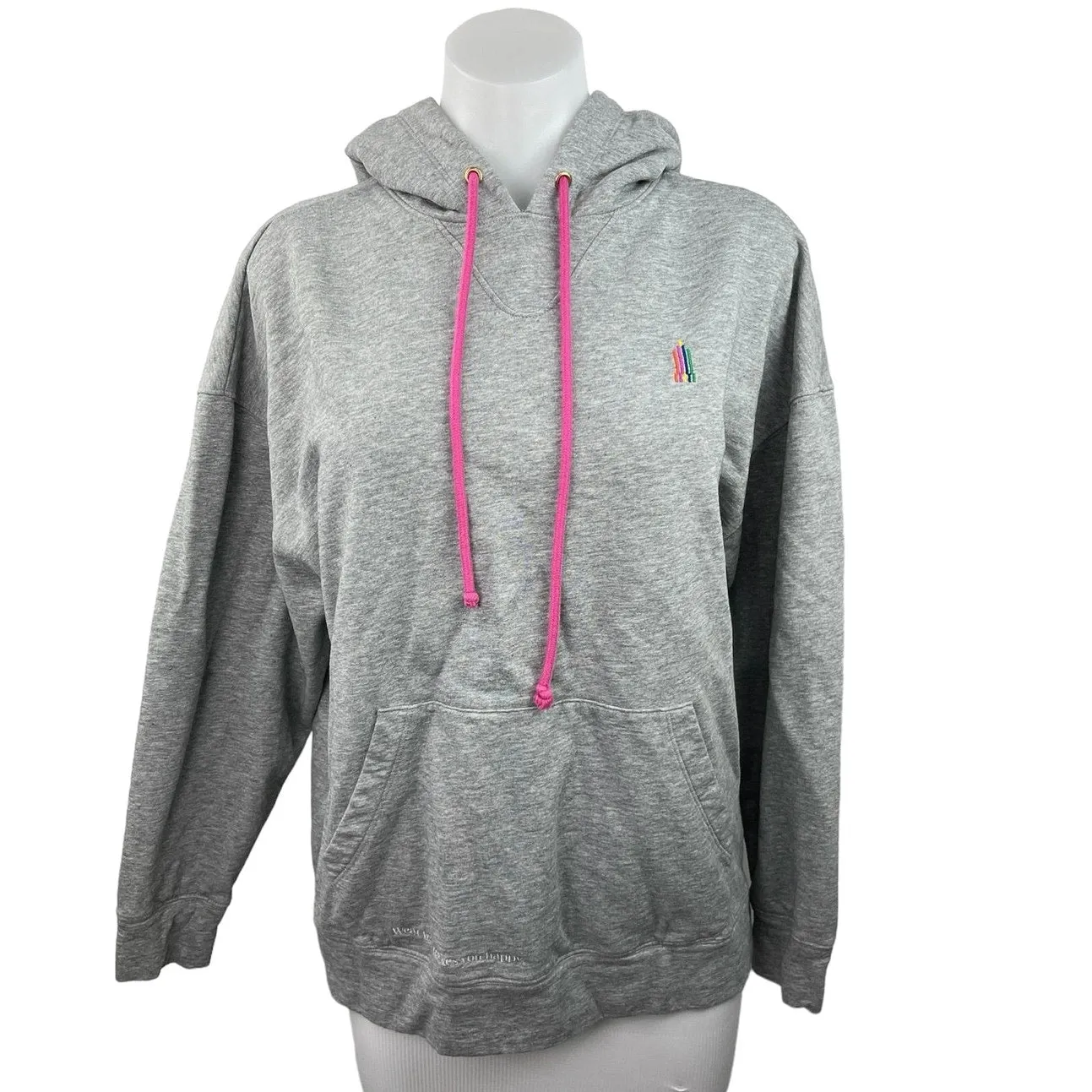 Terez Gray Pink Heather Pocket Logo Oversized Pullover Sweatshirt Size S