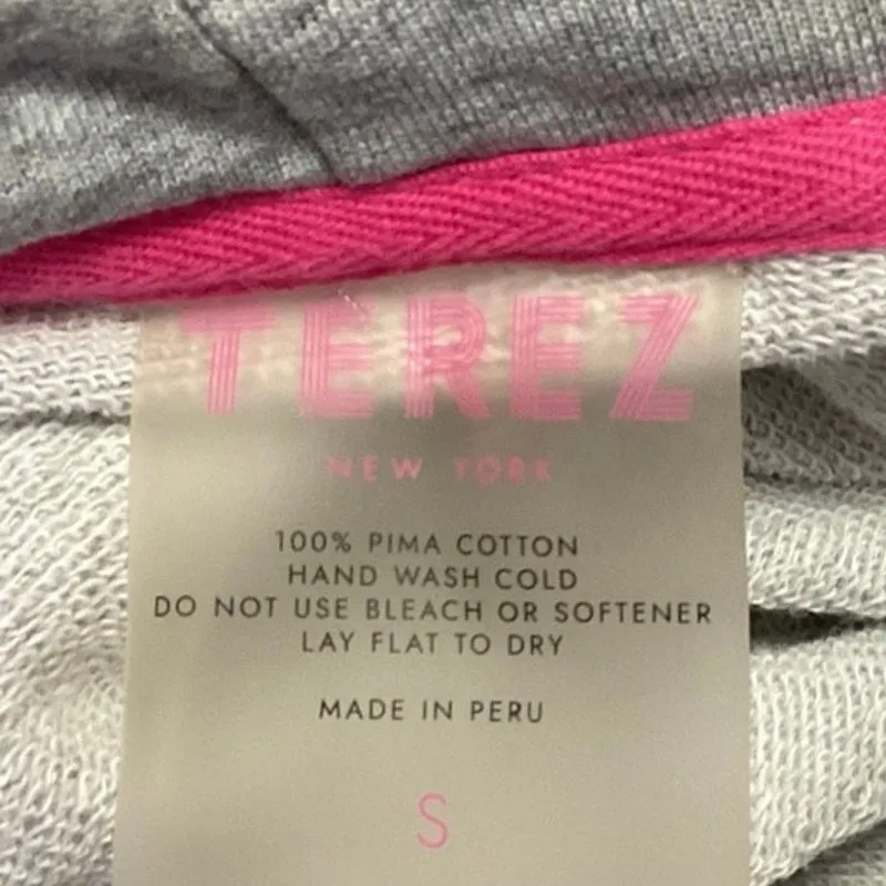 Terez Gray Pink Heather Pocket Logo Oversized Pullover Sweatshirt Size S