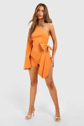 Textured Asymmetric Bow Detail Romper