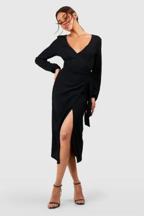 Textured Wrap Midi Dress