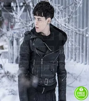 THE GIRL IN THE SPIDER'S WEB CLAIRE FOY BLACK LEATHER JACKET