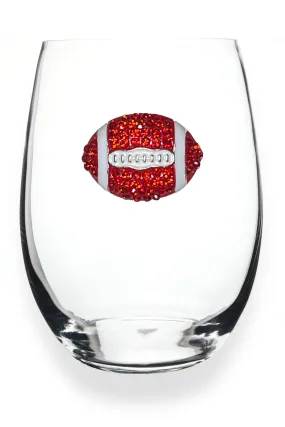 The Queens' Jewels - Football Jeweled Glassware - Stemless - Red and White