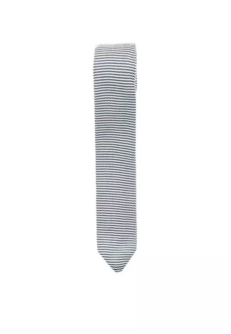 The Shirt Bar The Shirt Bar White with Black Zig Zag Knitted Necktie KNT31.8