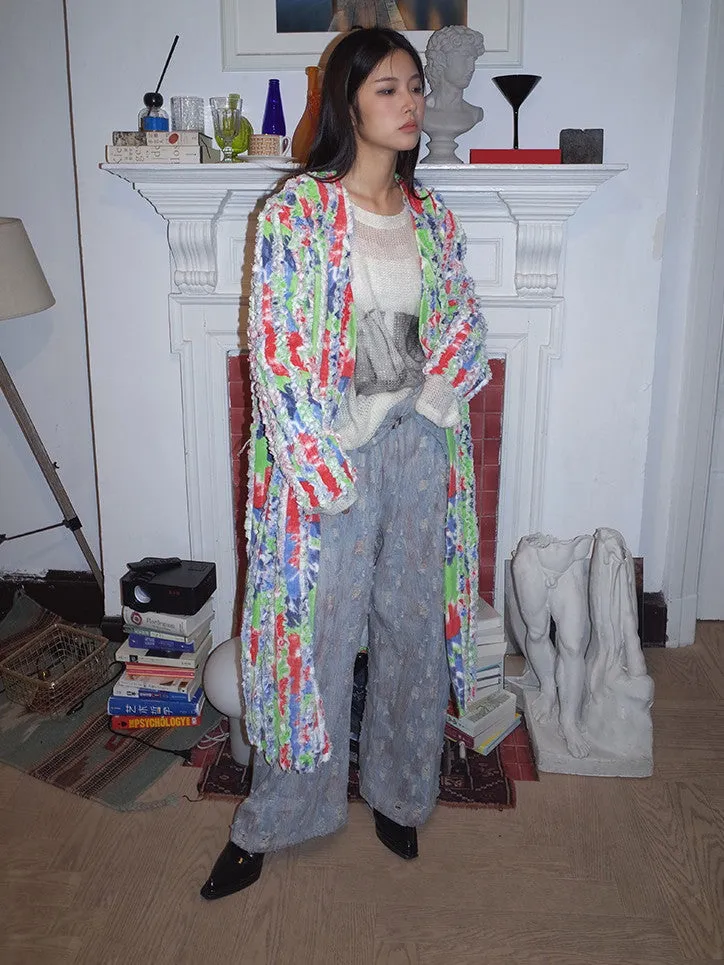 Thick Colorful Stripe V-Neck Nichi Long-Cardigan