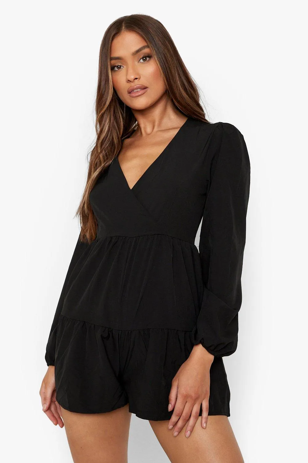 Tiered Wrap Smock Romper