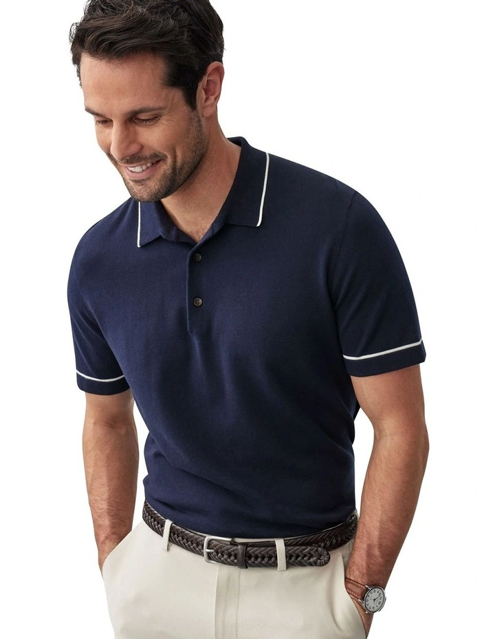Tipped Knit Polo in Navy
