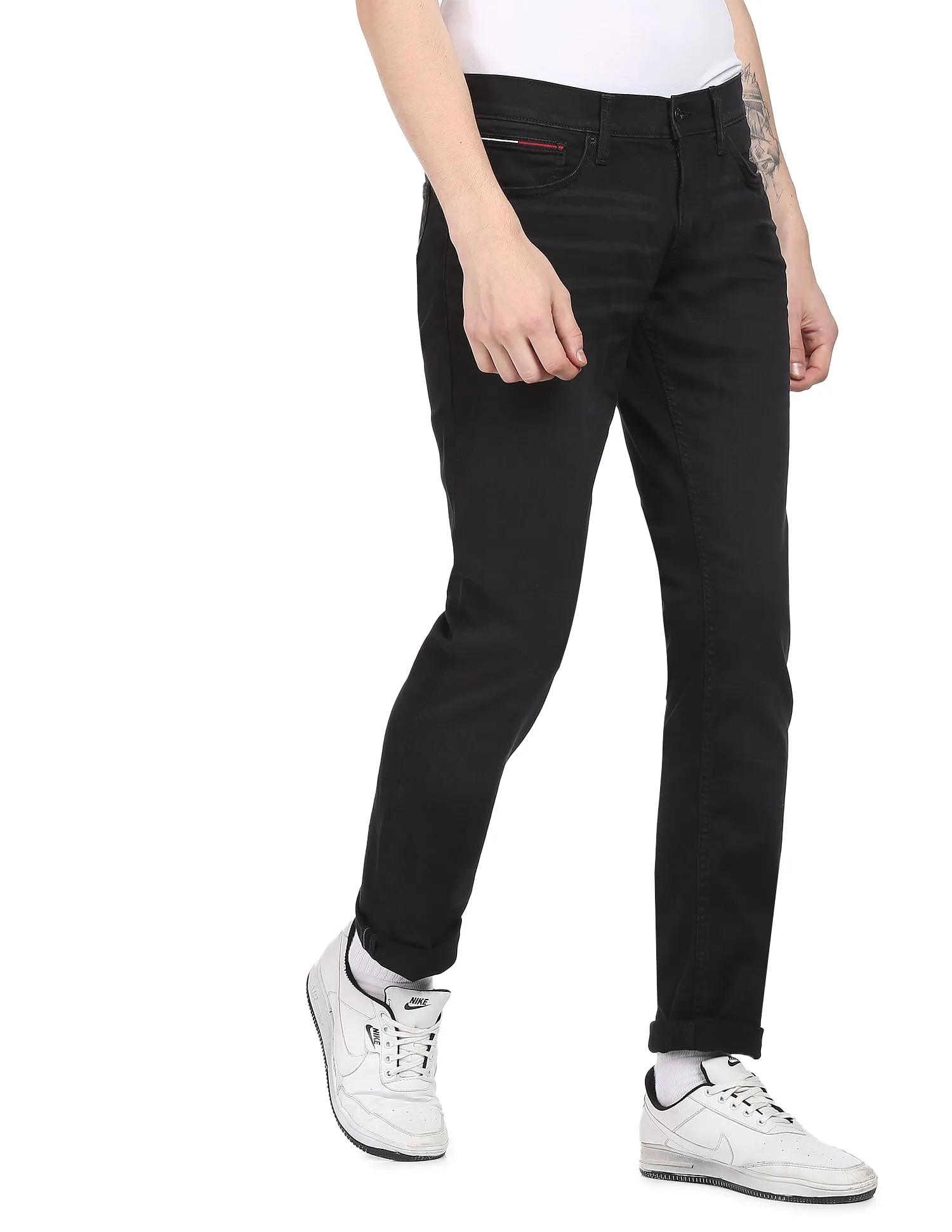 Tommy Hilfiger Men Black Mid Rise Scanton Slim Fit Whiskered Jeans