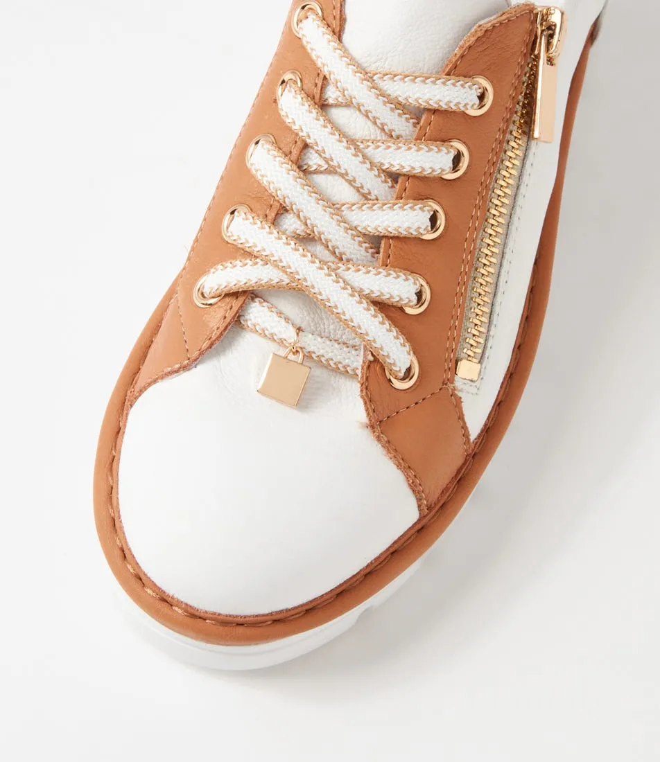 TOP END Elos White Dark Tan Leather Sneakers