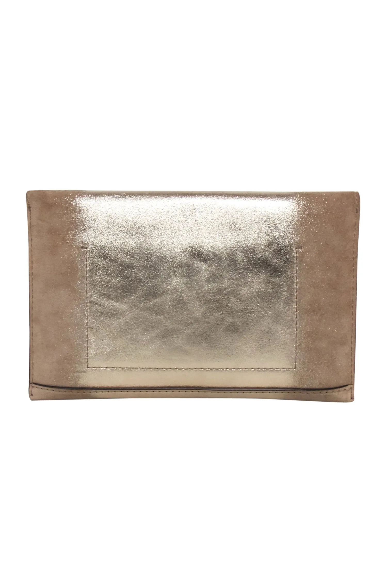 Tory Burch - Gold & Beige Leather & Suede Fold Over Clutch