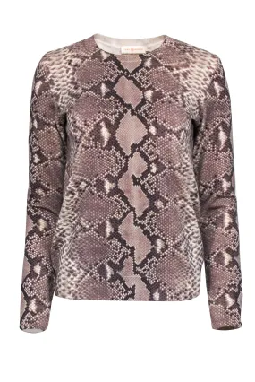 Tory Burch - Taupe & Beige Snakeskin Print Crewneck Sweater Sz XS