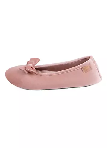 Totes Isotoner Ladies Pink Sparkle Velour Ballet Slipper | Kaleidoscope