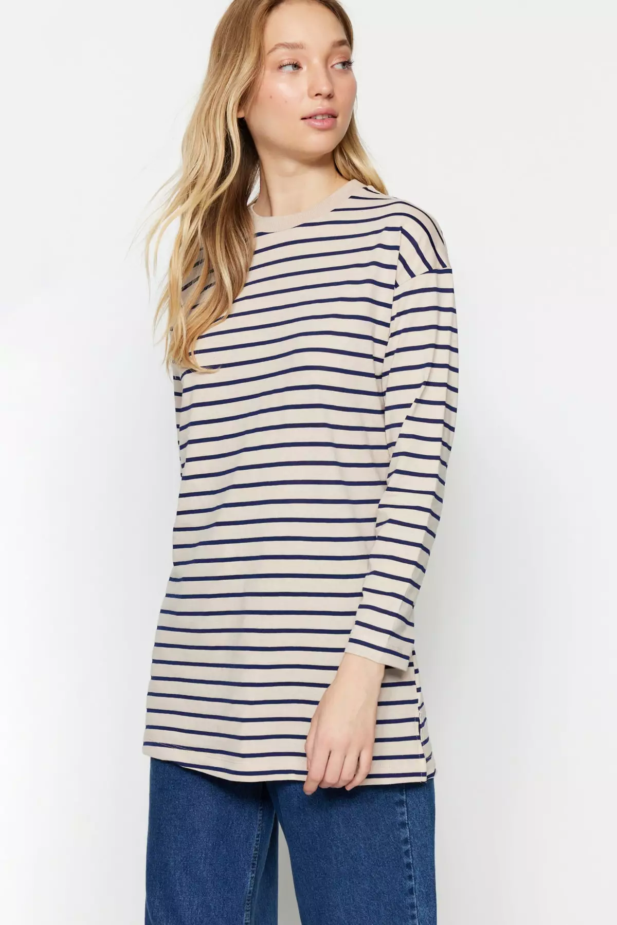 Trendyol MODEST Stripe Knit Tunic Top