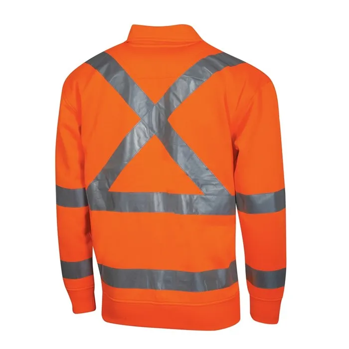TRU WORKWEAR Hi Vis SP Orange 1/4 Zip Polyester Fleece Jumper with NSW Rail Compliant Reflective Tape 300gsm