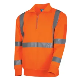 TRU WORKWEAR Hi Vis SP Orange 1/4 Zip Polyester Fleece Jumper with NSW Rail Compliant Reflective Tape 300gsm