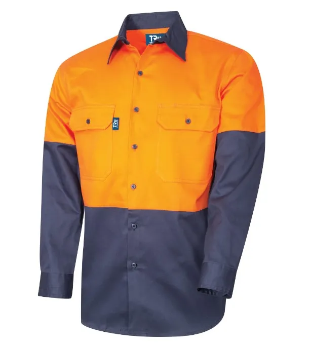 TRU WORKWEAR Regular Weight Hi Vis 100% Cotton Drill Shirt 190gsm L/S