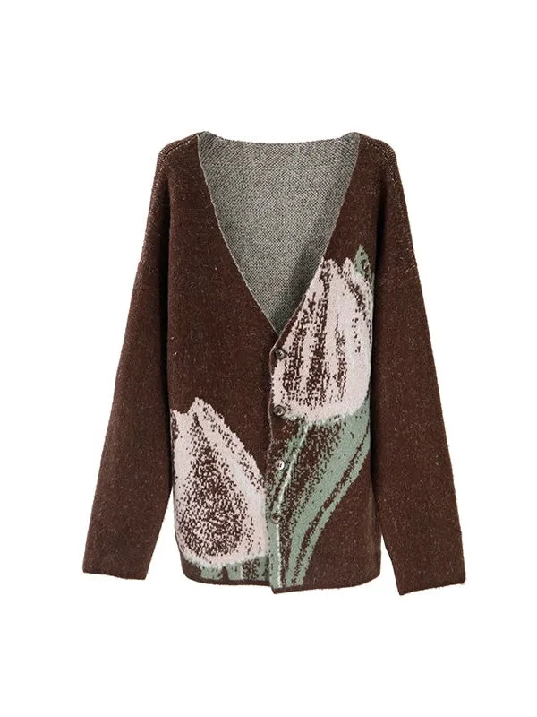 Tulip Contrasting Color Knitted Cardigan & Skirt